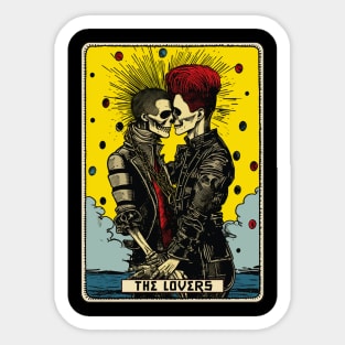 Punk Rock Lovers Tarot Card Art Tee: Rebellious Heartbeat Sticker